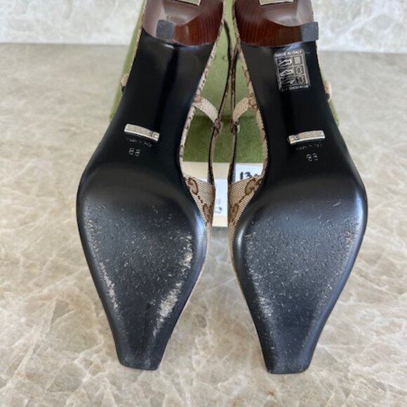 Gucci Aria 76 Monogram Slingback Mules Beige Ebony Sz38 - Picture 5 of 9